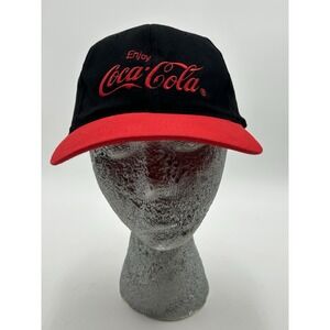 Vintage 90's Coca Cola Spell out Signature Black & Red Adjustable Hat New
